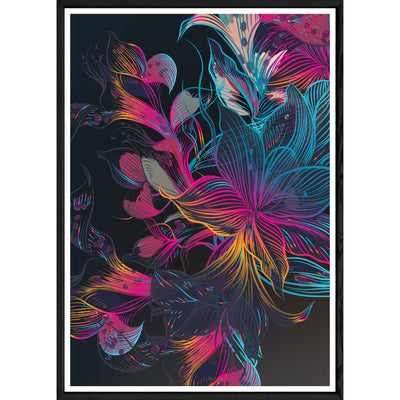 Tableau plume rose avec cadre noir POP – Taille 32x42