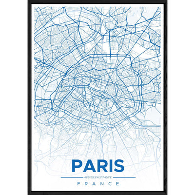 Tableau PARIS avec cadre noir ALL BLEU – Taille 32x42