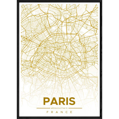 Tableau PARIS avec cadre noir ALL JAUNE – Taille 32x42