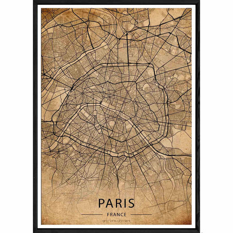 Tableau PARIS avec cadre noir OLD – Taille 32x42
