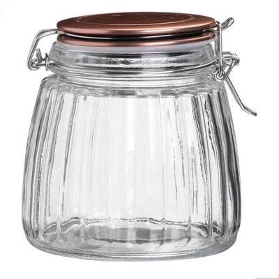 Pot art déco en verre couvercle cuivré 1L