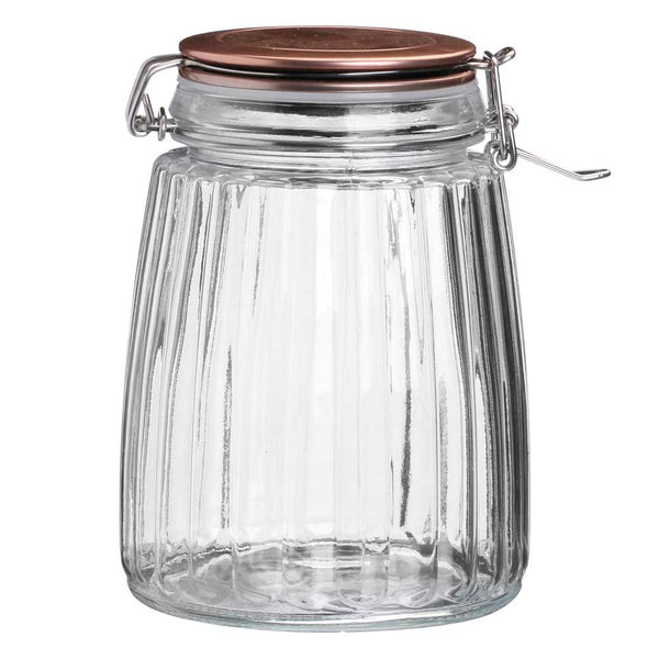 Pot art déco en verre couvercle cuivré 1,5L