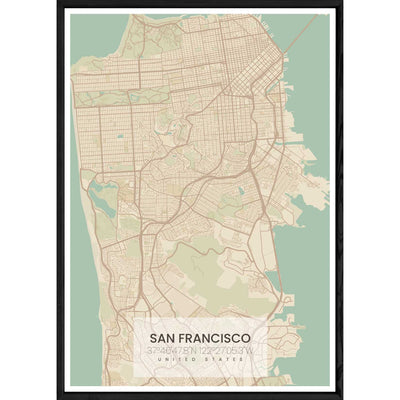 Tableau SAN FRANSISCO avec cadre noir ALL NATUREL – Taille 32x42
