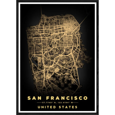 Tableau SAN FRANSISCO avec cadre noir BLACK – Taille 32x42