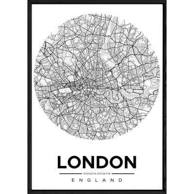 Tableau LONDON avec cadre noir ROUND MONOCHROME – Taille 32x42
