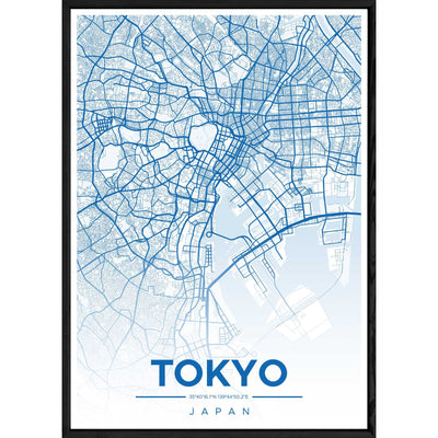 Tableau TOKYO avec cadre noir ALL BLEU – Taille 32x42
