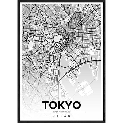 Tableau TOKYO avec cadre noir ALL MONOCHROME – Taille 32x42