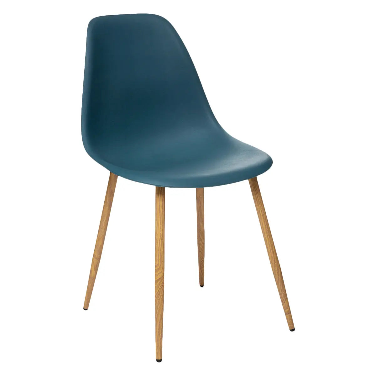 Chaise bleue foncée pied métal effet bois
