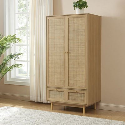 PRIX MINI : Armoire L90 cm, cannage rotin et effet chêne