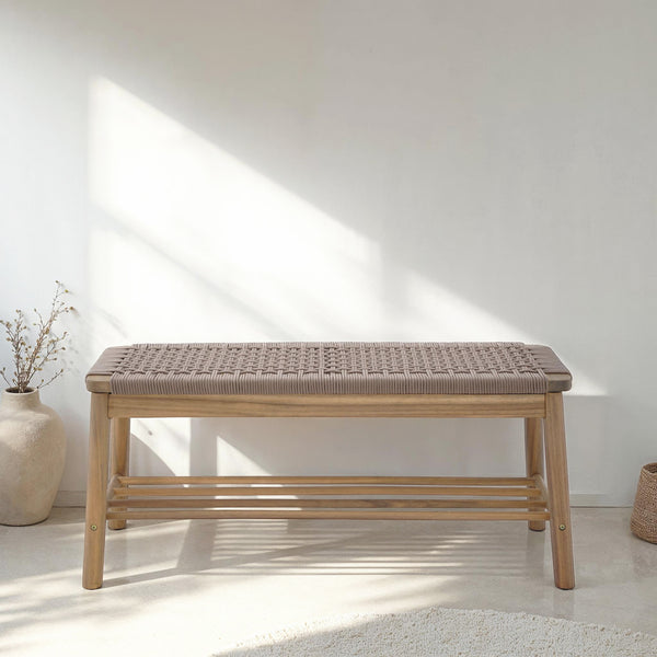 Banc intérieur et extérieur en bois d'acacia et corde marron clair