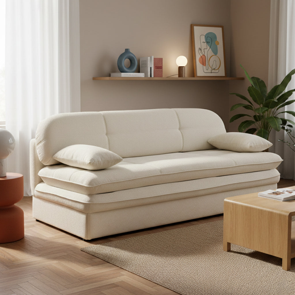 Banquette convertible 3 places tissu beige