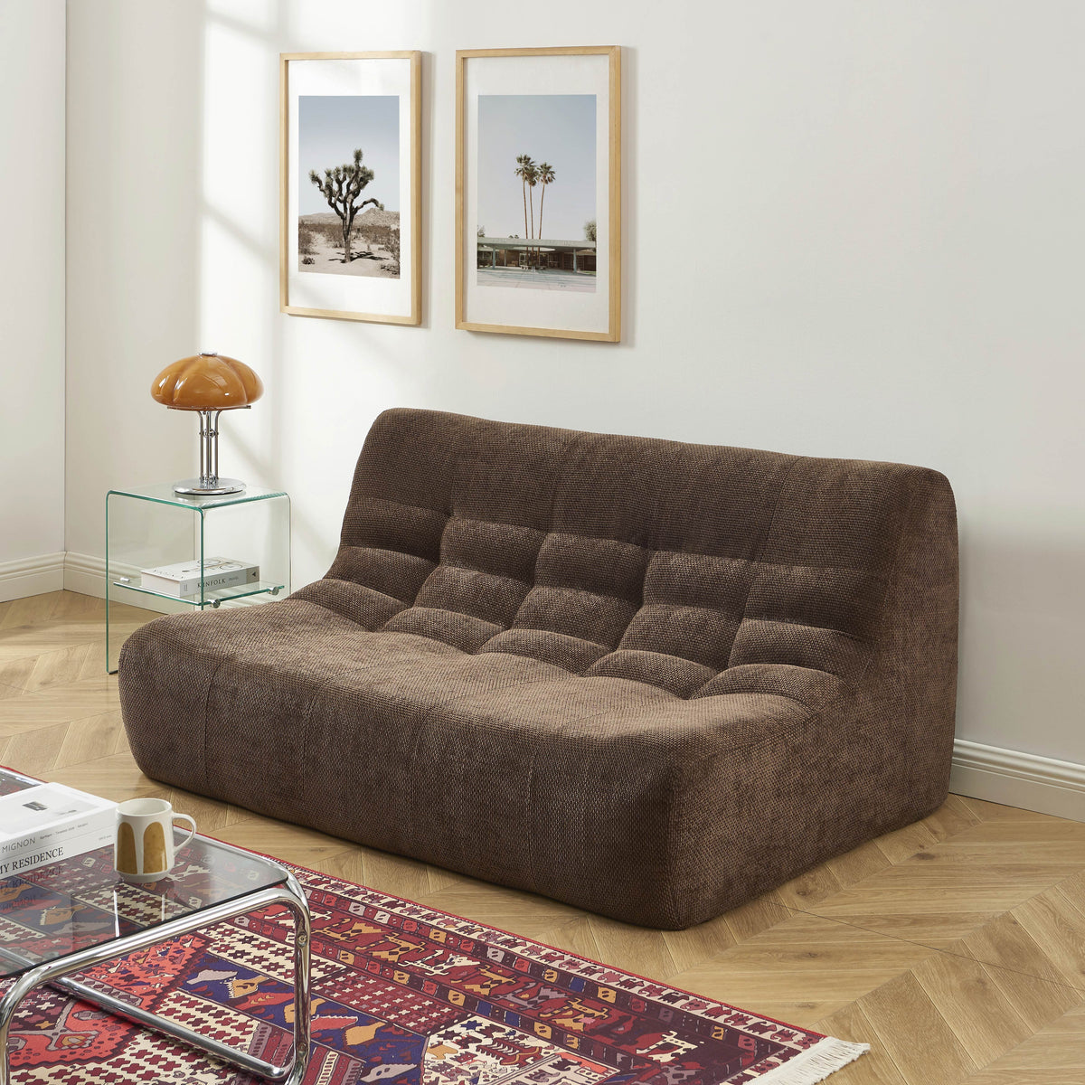Banquette modulable 2 places tissu chenille marron