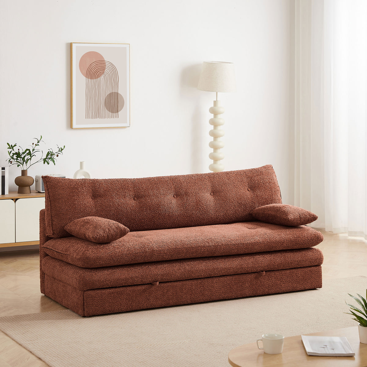 Banquette convertible 3 places tissu bouclette terracotta