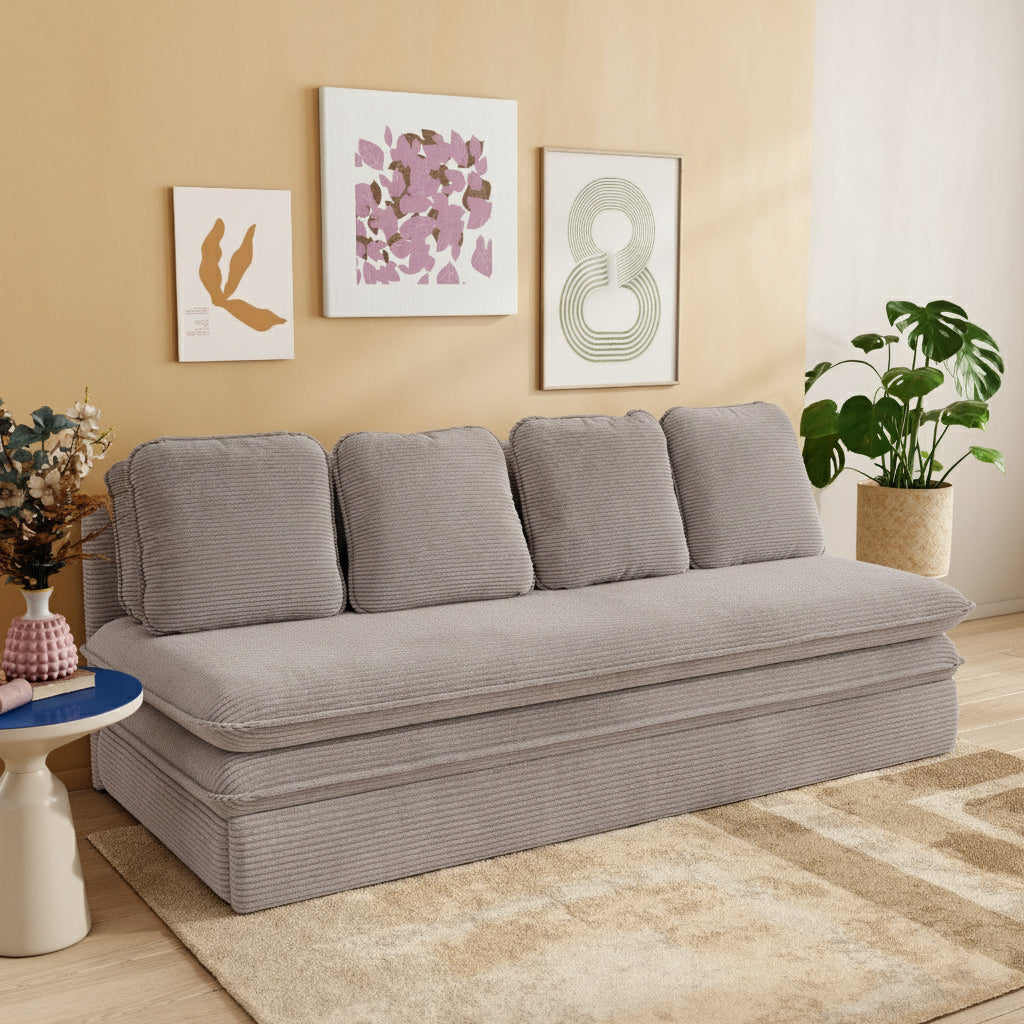 Banquette convertible 3 places velours côtelé taupe