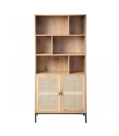 Etagère bibliothèque 6 Cases et 2 Portes en Rotin Naturel H175