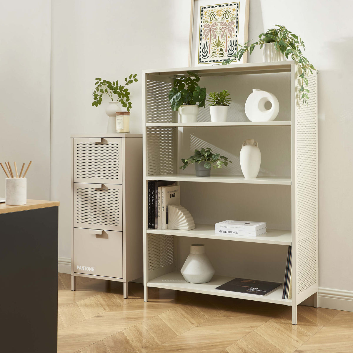 Bibliothèque métal beige sable H145 cm