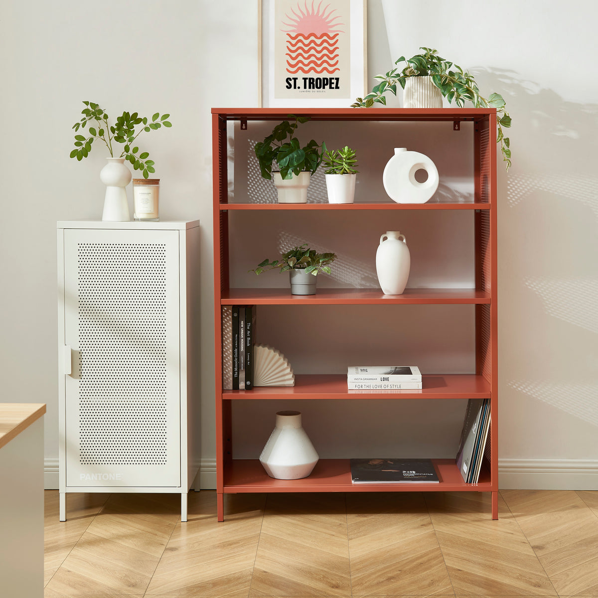Bibliothèque métal terracotta 100x145 cm
