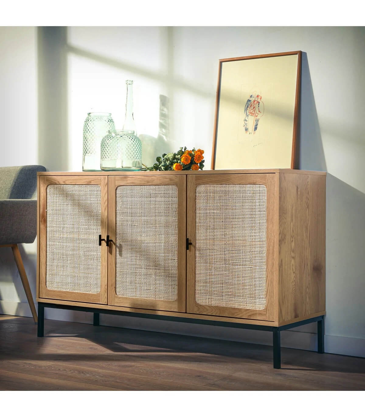 Buffet 3 Portes Cannage Rotin L120 cm