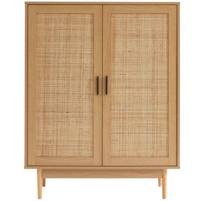 Buffet haut bois clair et rotin 2 portes 90x115