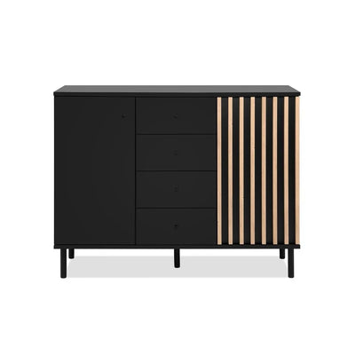Buffet 2 Portes 4 tiroirs Noir et Bois L118 – Fabriqué en Europe