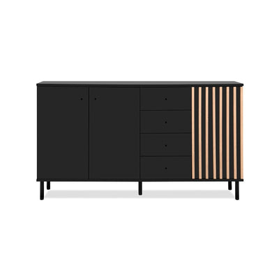 Buffet 3 Portes 4 tiroirs Noir et Bois L160 – Fabriqué en Europe