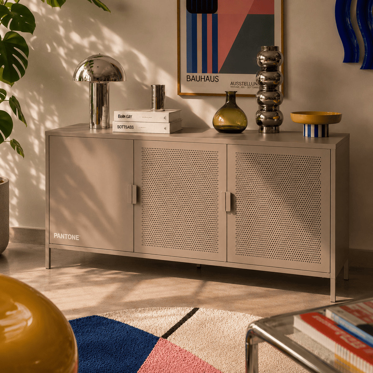 Buffet 3 portes métal taupe 160 cm