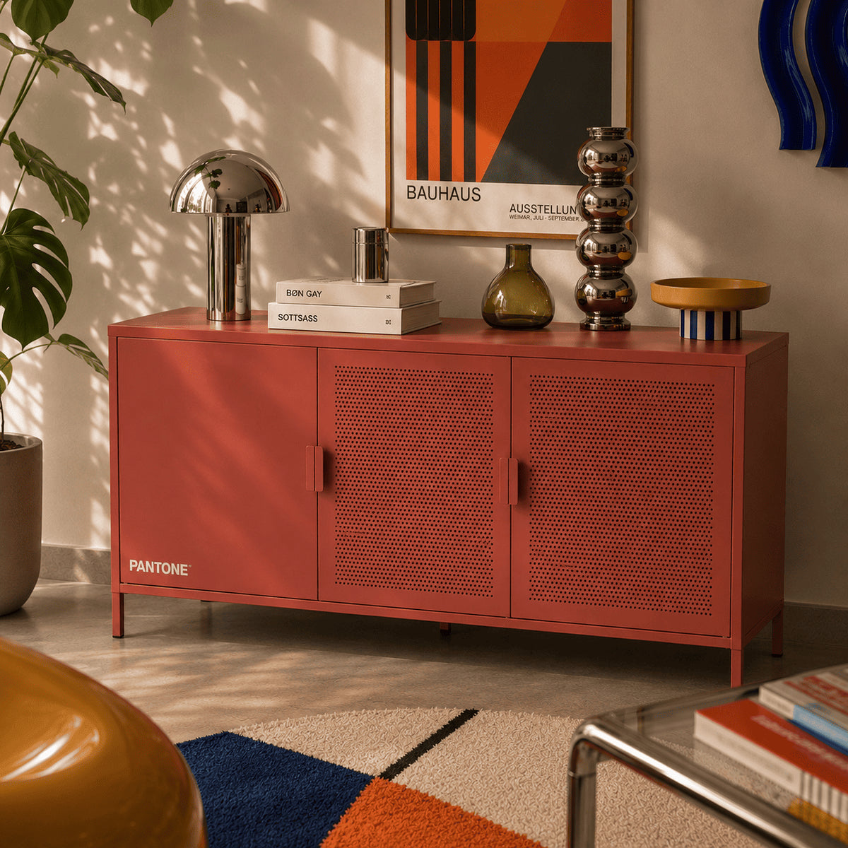 Buffet 3 portes métal terracotta 160 cm