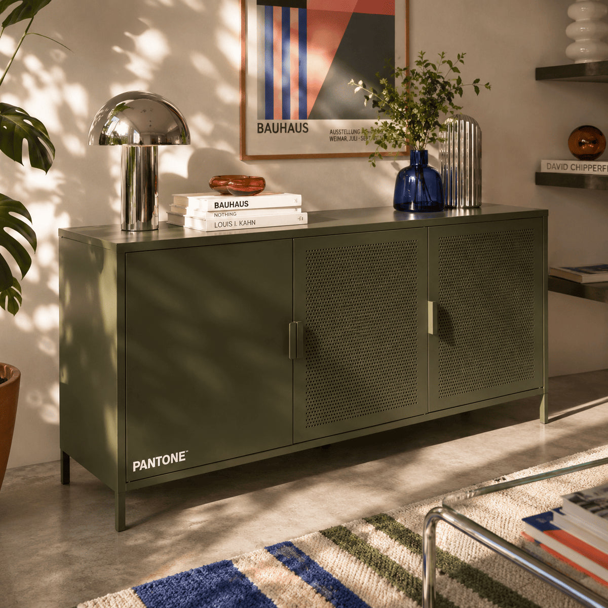 Buffet 3 portes métal vert olive 160 cm