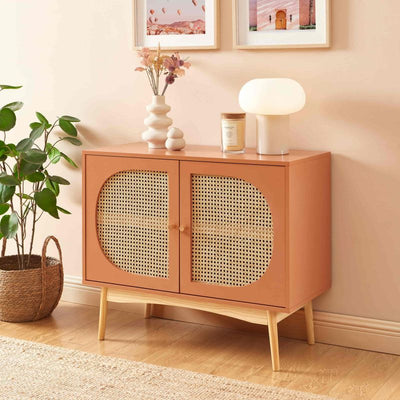 Buffet vintage en cannage terracotta