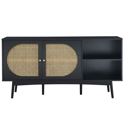 Buffet noir et cannage rotin L150