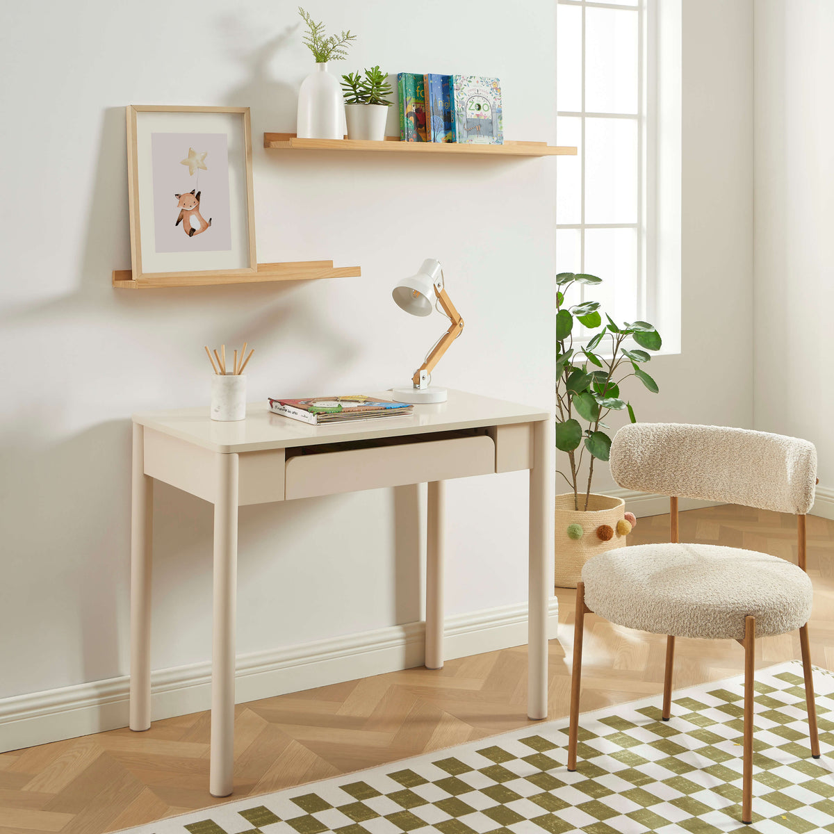 Bureau enfant beige 1 tiroir 90 cm
