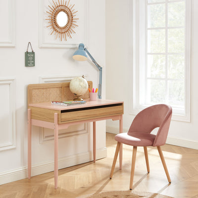 Bureau enfant rose et cannage rotin 95 cm