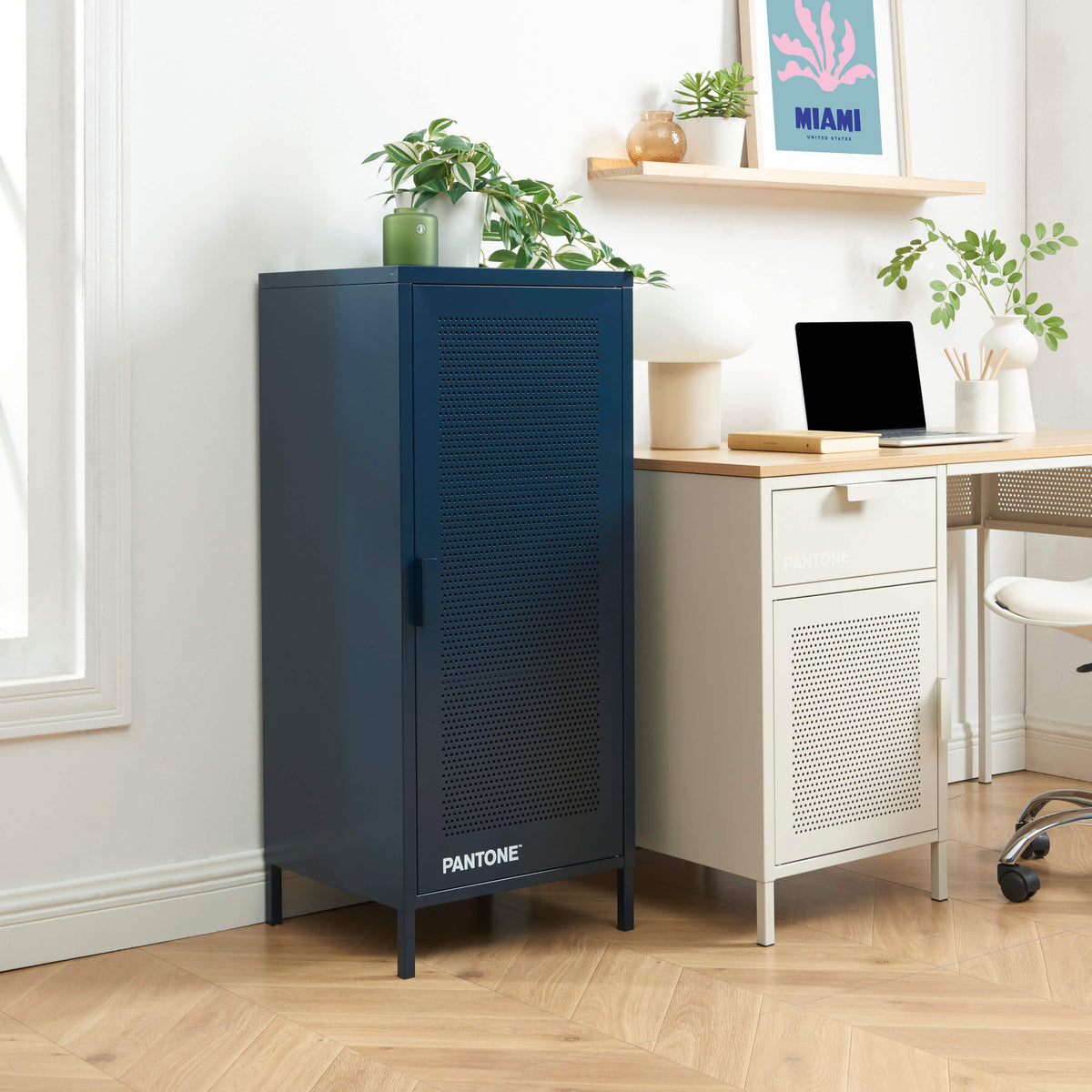 Caisson de bureau métal bleu nuit H105 cm