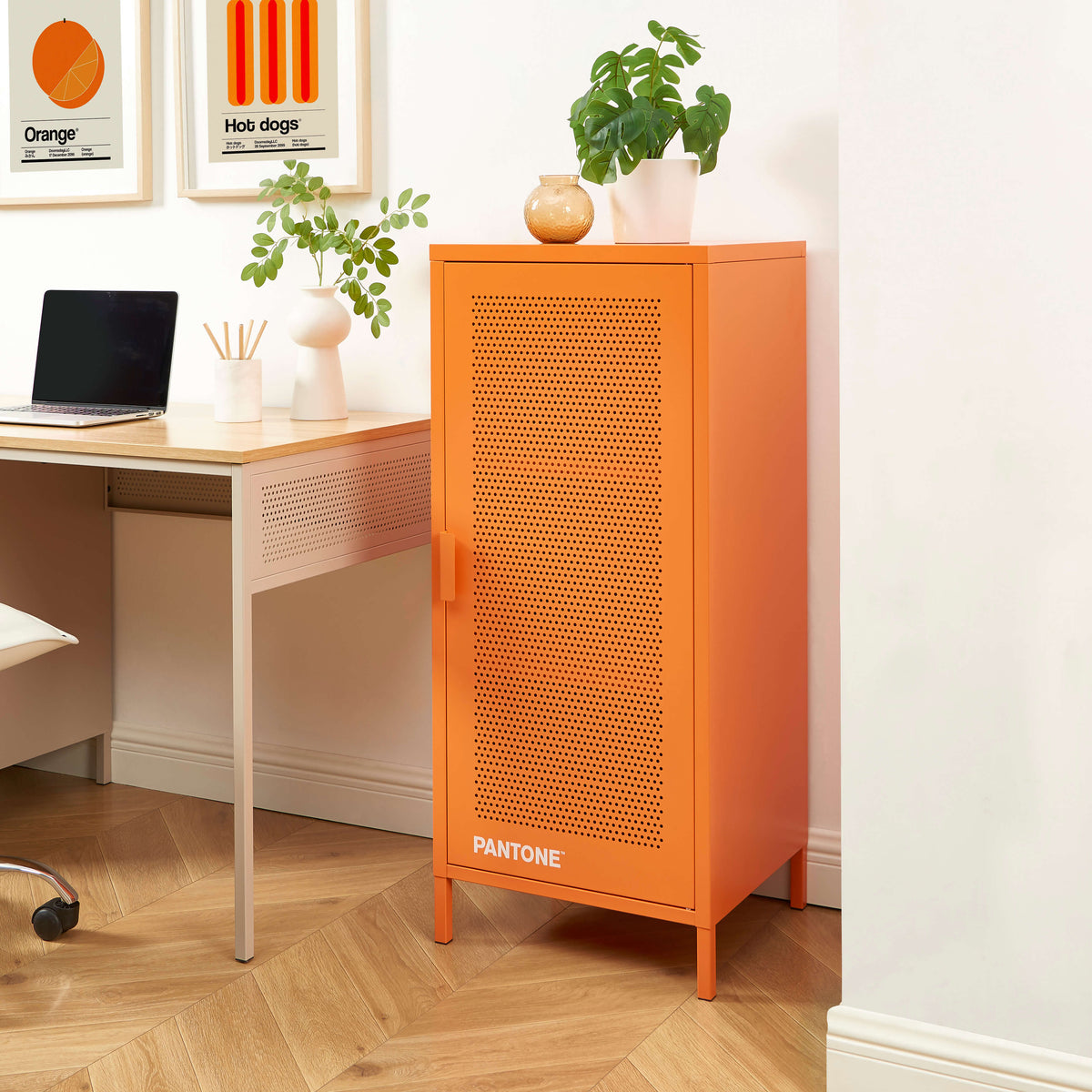 Caisson de bureau métal orange H105 cm