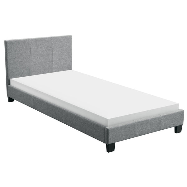 Cama individual de tela gris 90x190 con somier incluido