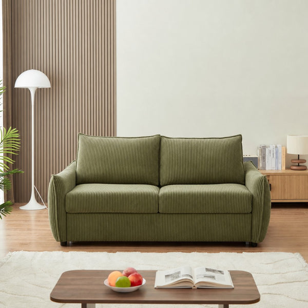 Canapé convertible express vert en velours côtelé, couchage 140 x 190 cm