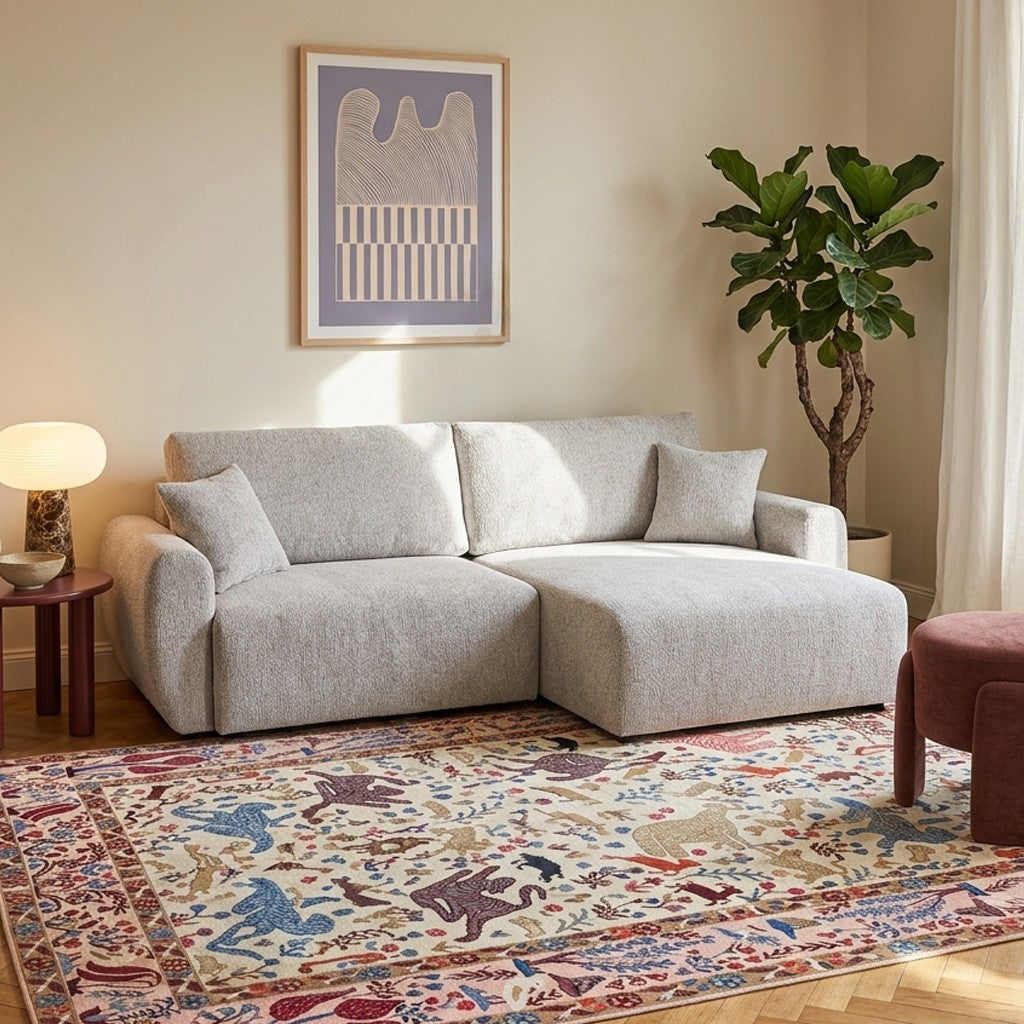 Canapé d'angle convertible et réversible 4 places tissu chenille beige L251