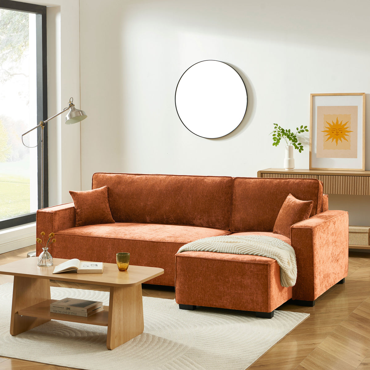 Canapé d'angle convertible et réversible 4 places tissu terracotta L233