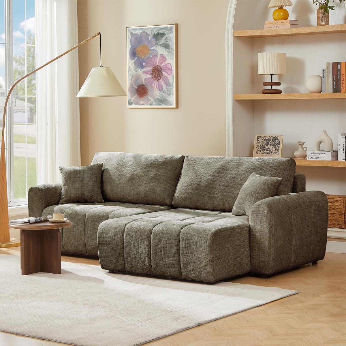 Canapé d'angle convertible et réversible 4 places tissu texturé vert L253