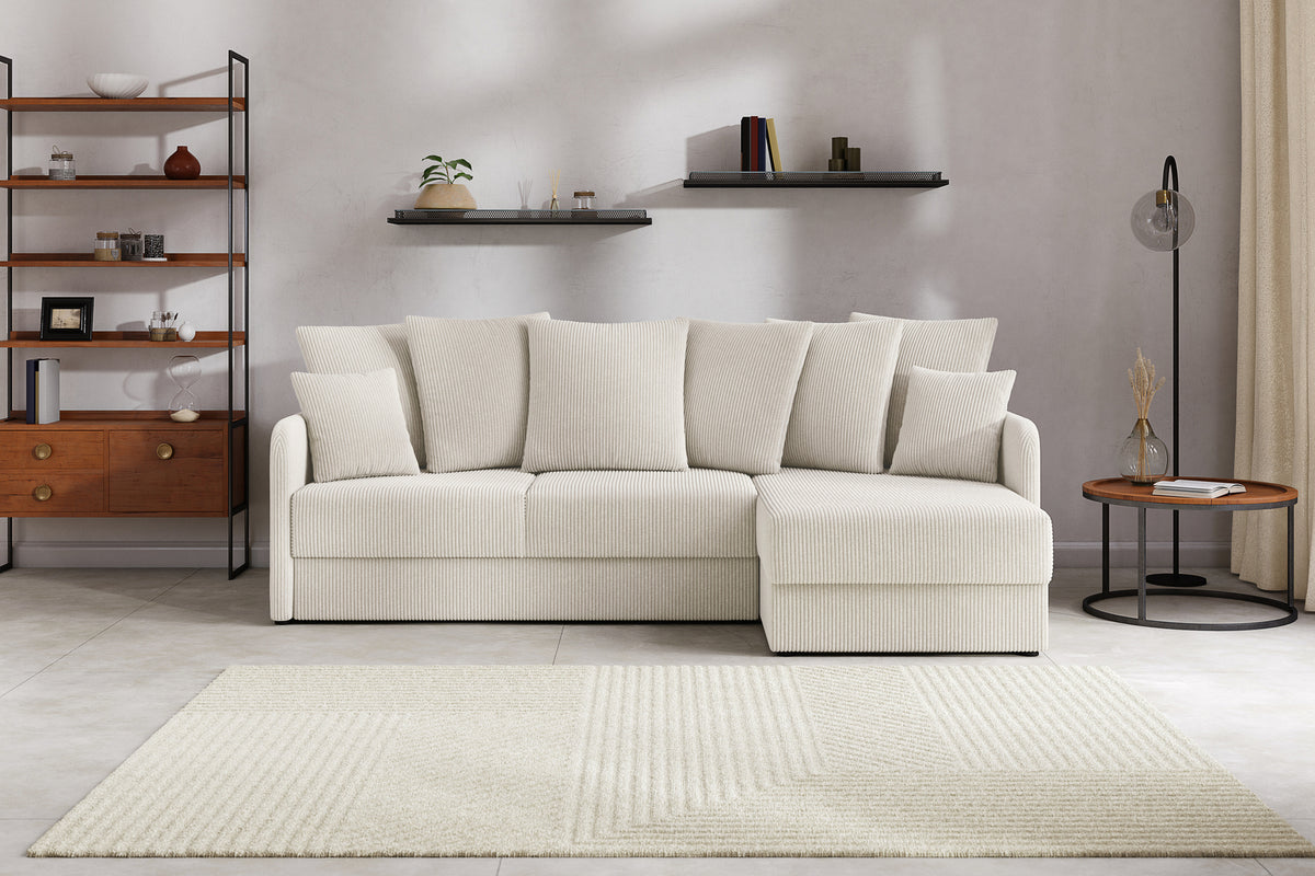 Canapé d'angle convertible 4 places velours côtelé beige