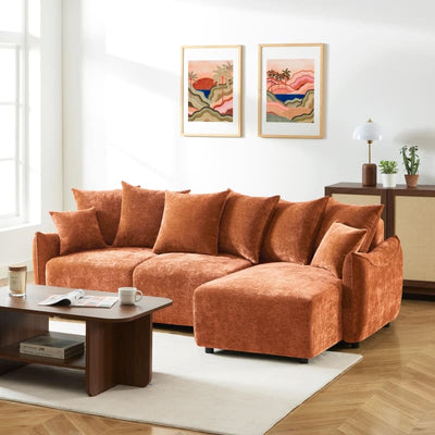 Canapé d'angle convertible et réversible 4 places OPHAL tissu terracotta