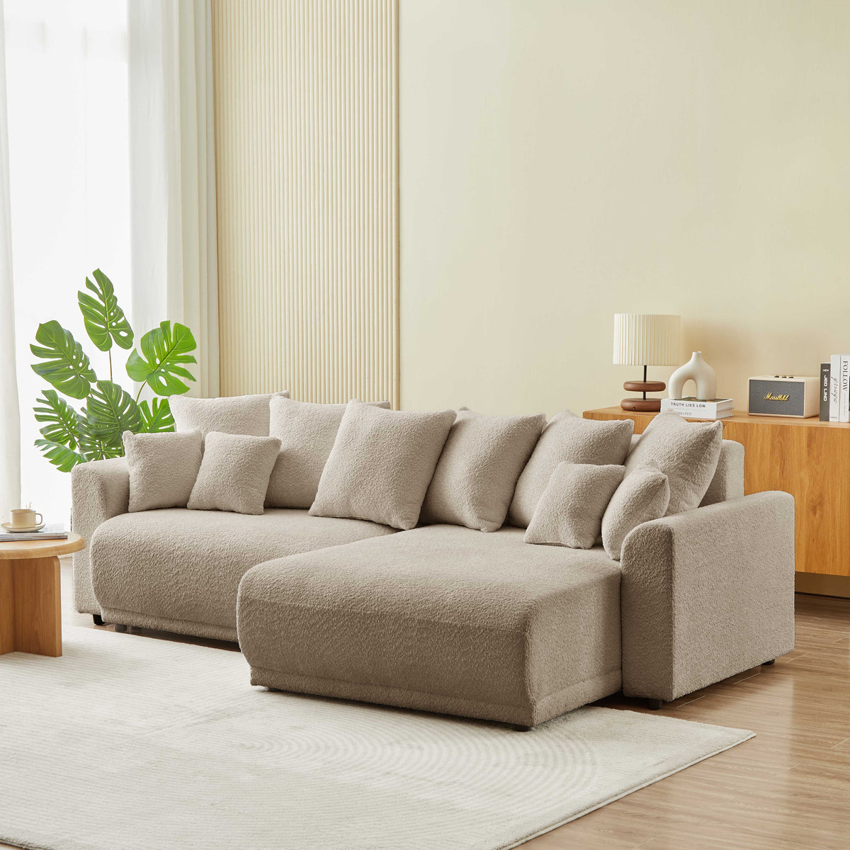 Canapé d'angle convertible et réversible 4 places tissu taupe L251