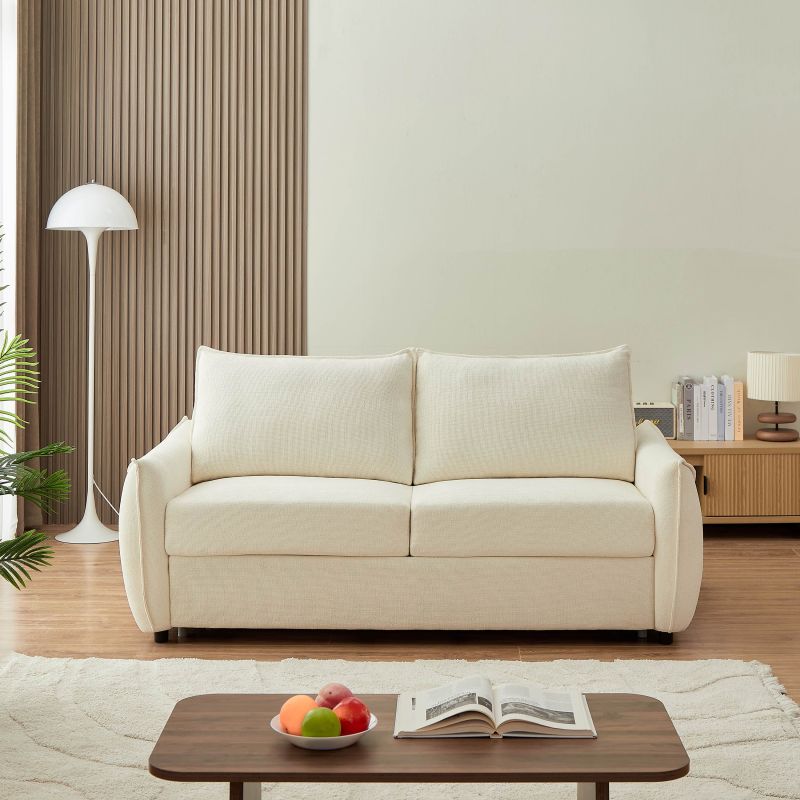 Canapé convertible express 140cm matelas 14cm tissus beige