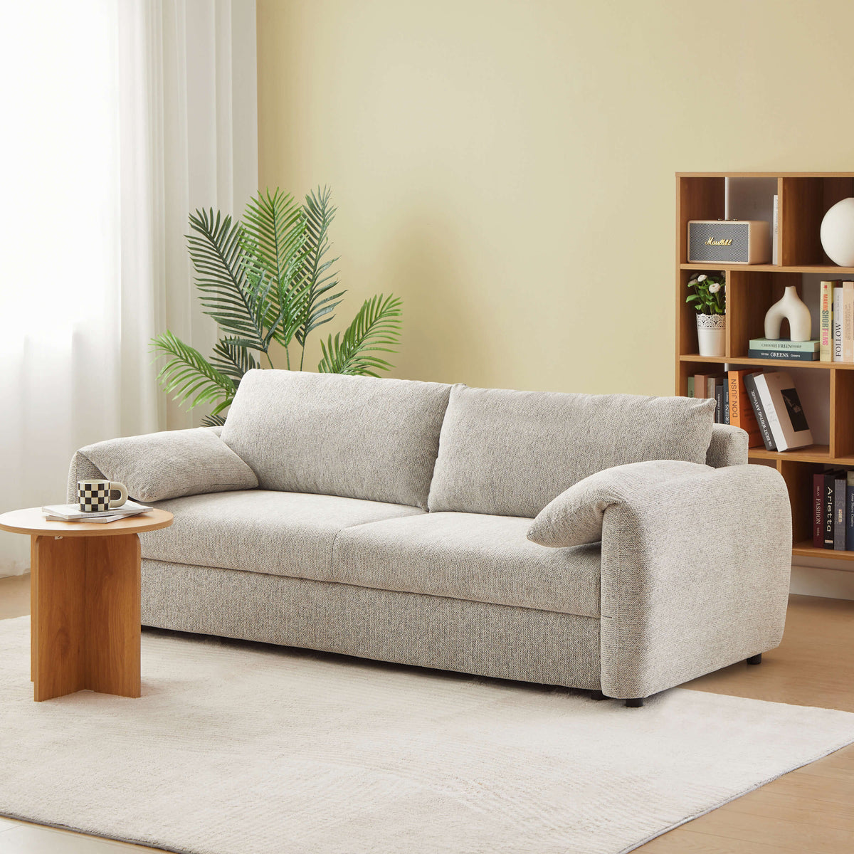 Canapé droit convertible 3 places tissu chenille tramé beige L216
