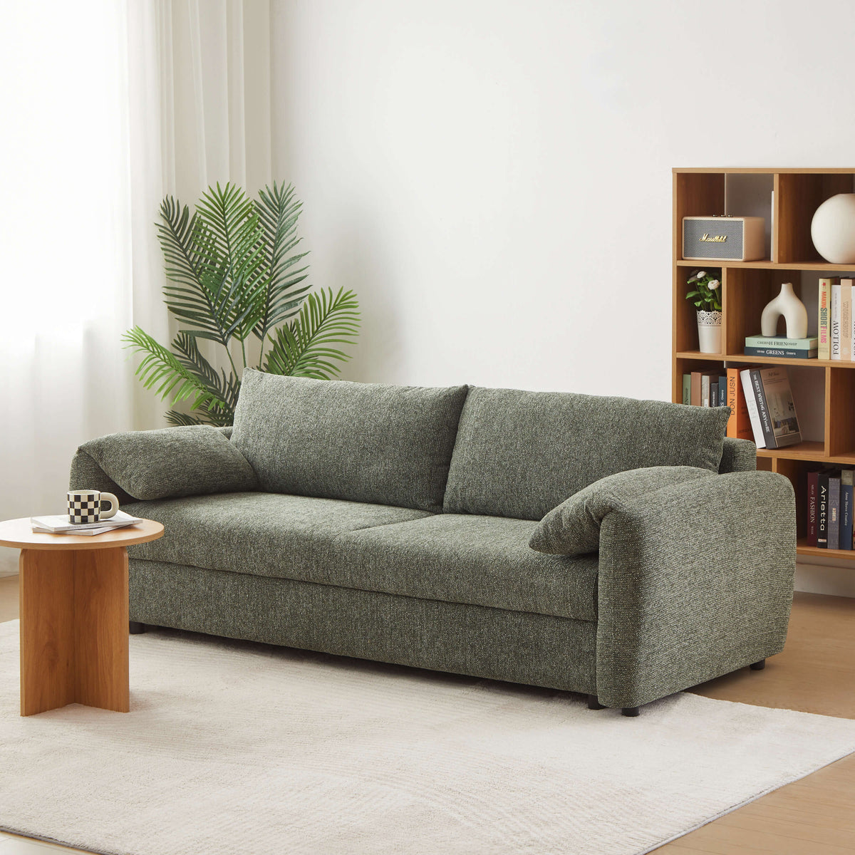 Canapé droit convertible 3 places tissu chenille tramé vert L216