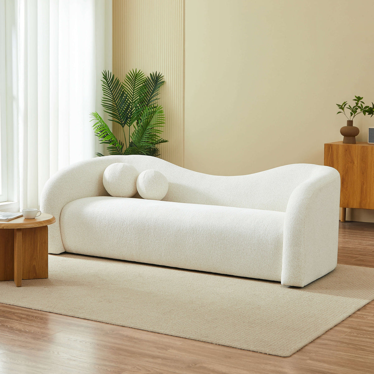 Canapé droit fixe 3 places tissu chenille beige
