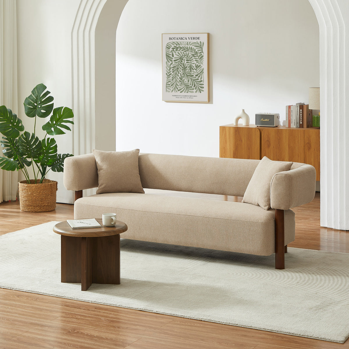Canapé droit fixe 3 places tissu beige L199