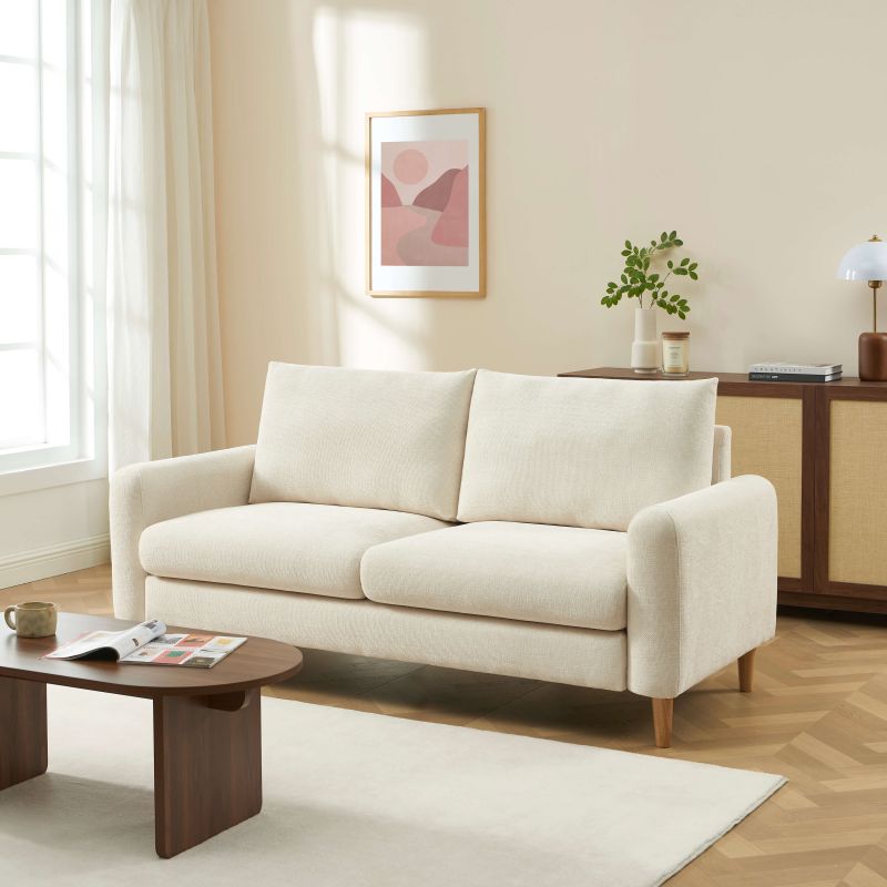 Canapé droit fixe 3 places tissu beige ultra confort