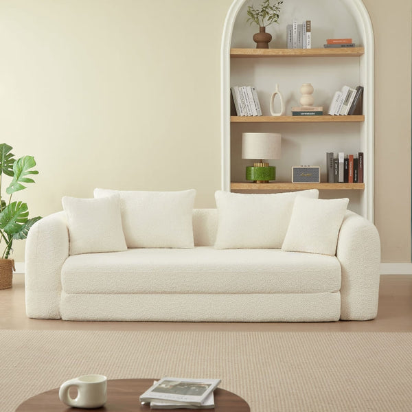 Canapé droit compressé convertible Morpho 3 places tissu bouclette beige