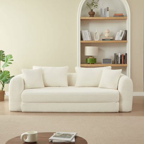 Canapé droit compressé convertible Morpho 3 places tissu bouclette beige